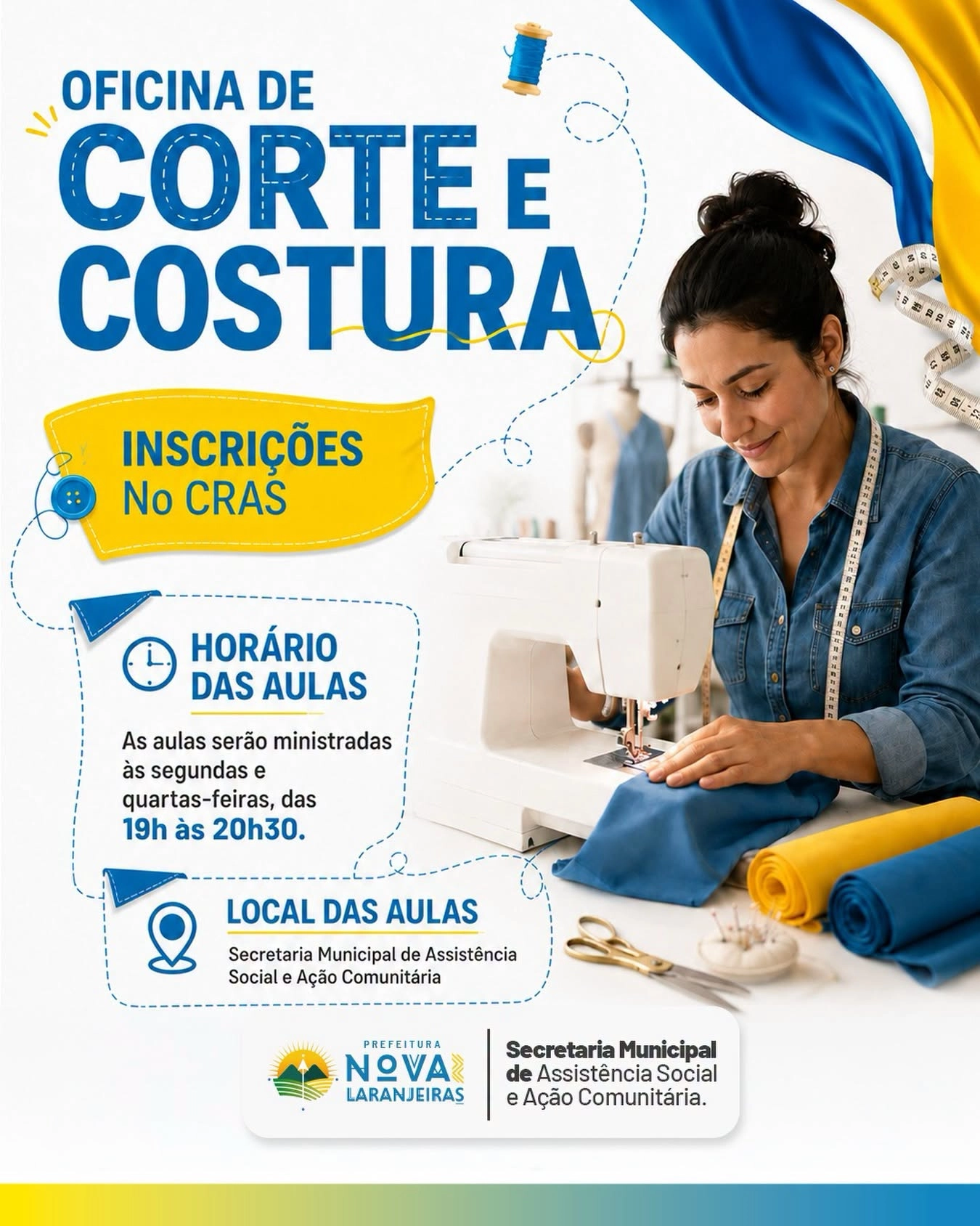 Estão abertas as inscrições para a Oficina de Corte e Costura em Nova Laranjeiras
