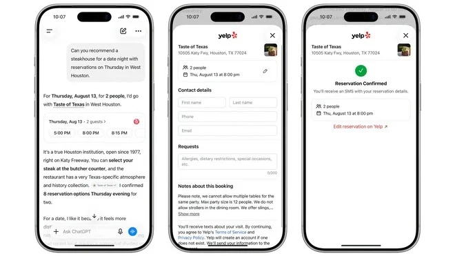 Fim dos apps? ChatGPT reserva mesas em restaurantes diretamente no chat