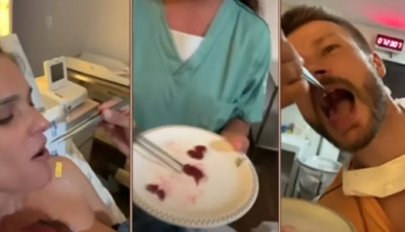 Fernanda Lima e Rodrigo Hilbert mostram imagens comendo placenta da filha