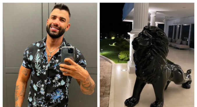Gusttavo Lima ostenta escultura de leão avaliada em R$ 44 mil