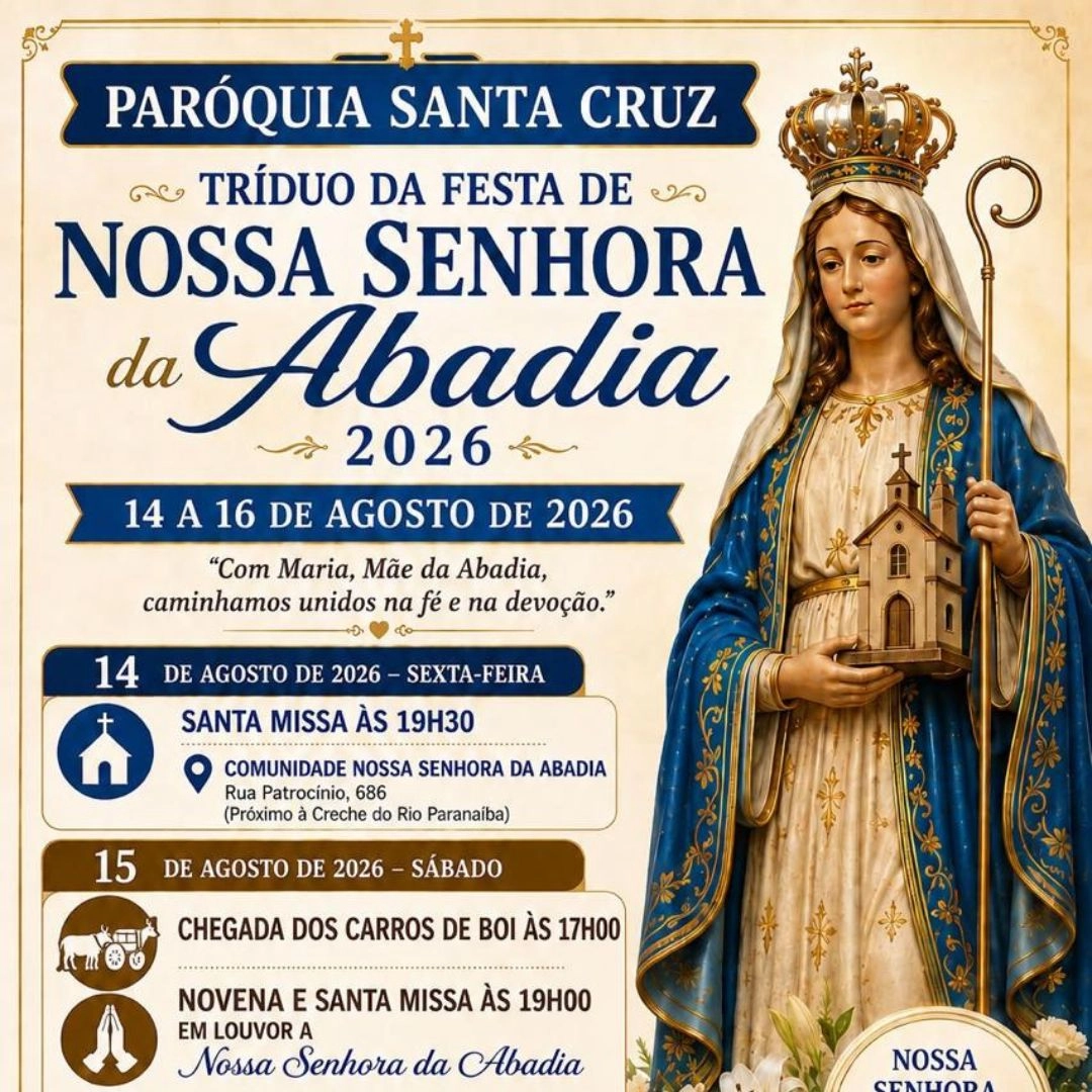 Tríduo da Festa de Nossa Senhora da Abadia 2026 acontece entre os dias 14 e 16 de agosto em Guarda dos Ferreiros