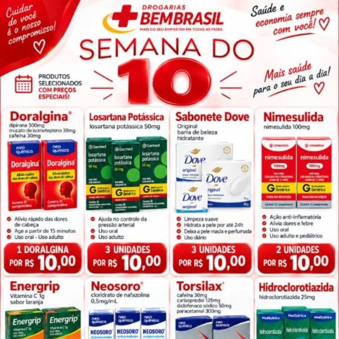 Aproveite: diversos produtos por apenas R$ 10 na Drogaria Bem Brasil em Guarda dos Ferreiros
