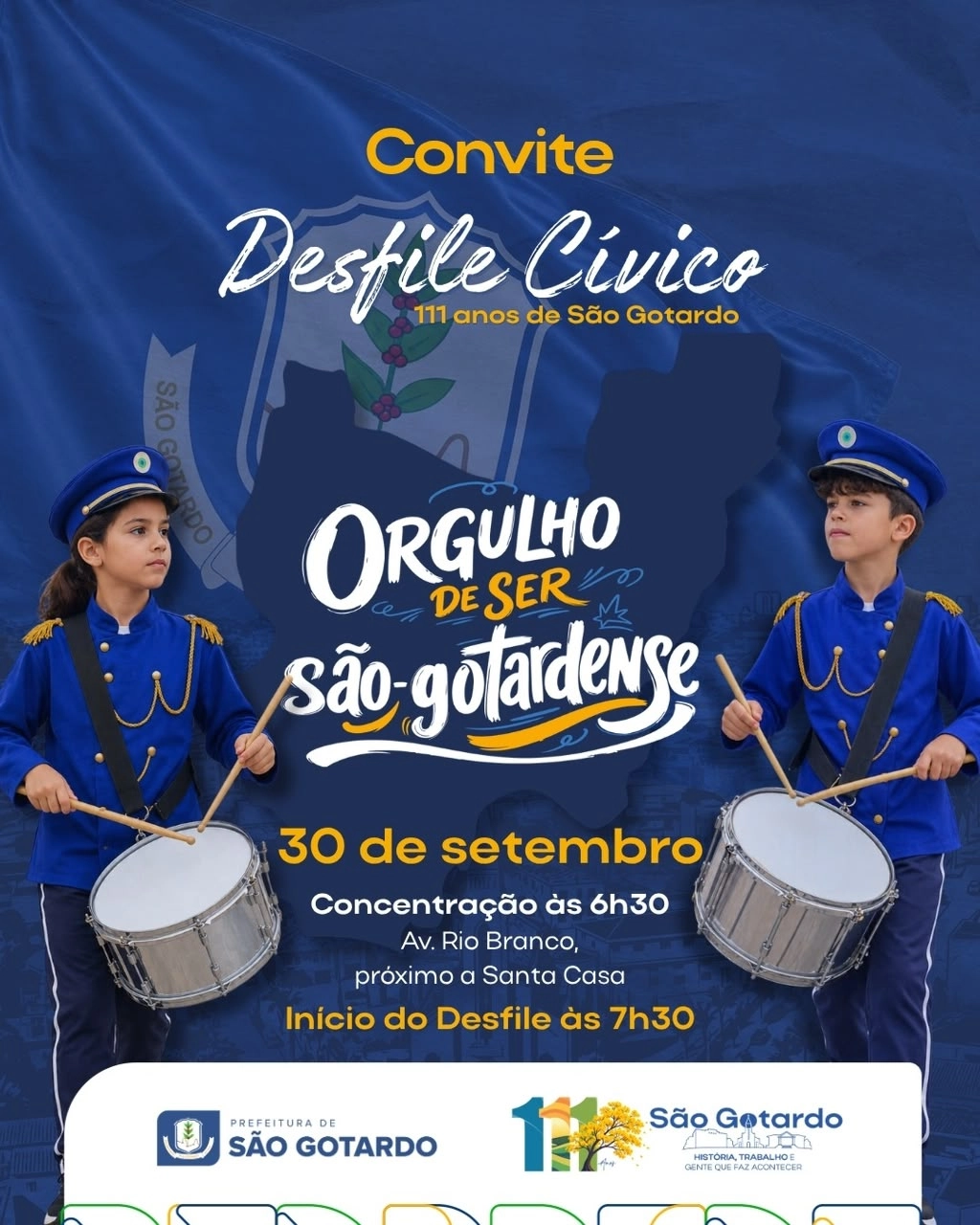 Comemorações dos 111 anos de São Gotardo continuam nesta quarta com Desfile Cívico e Missa