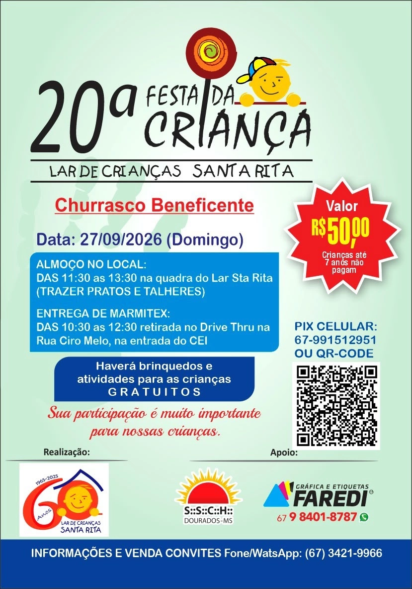 Churrasco Beneficiente Lar Santa Rita - data: 27/09/26(Domingo)