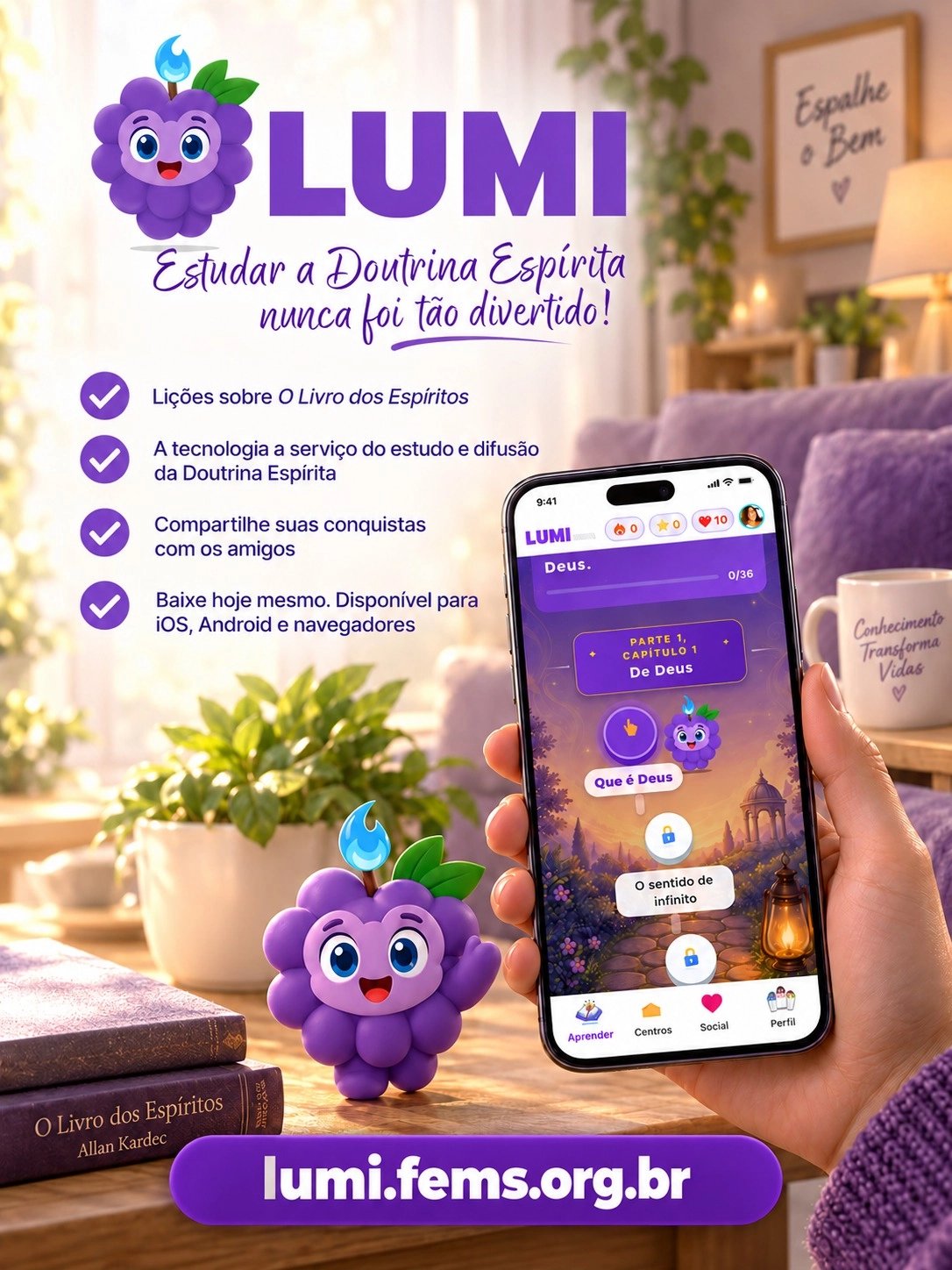 LUMI: aplicativo da FEMS propõe uma nova forma de estudar a Doutrina Espírita Com lições de cinco minutos e atividades interativas, a ferramenta gratuita aproxima o conhecimento espírita do cotidiano e é voltada a pessoas de todas as idades. CAMPO GRANDE