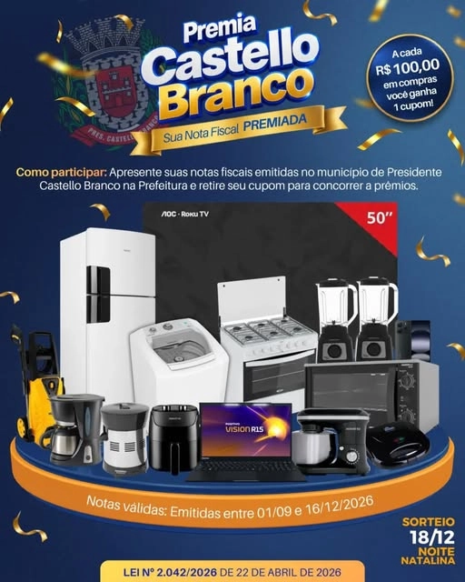 Campanha "Premia Castello Branco" vai sortear 15 prêmios no comércio local