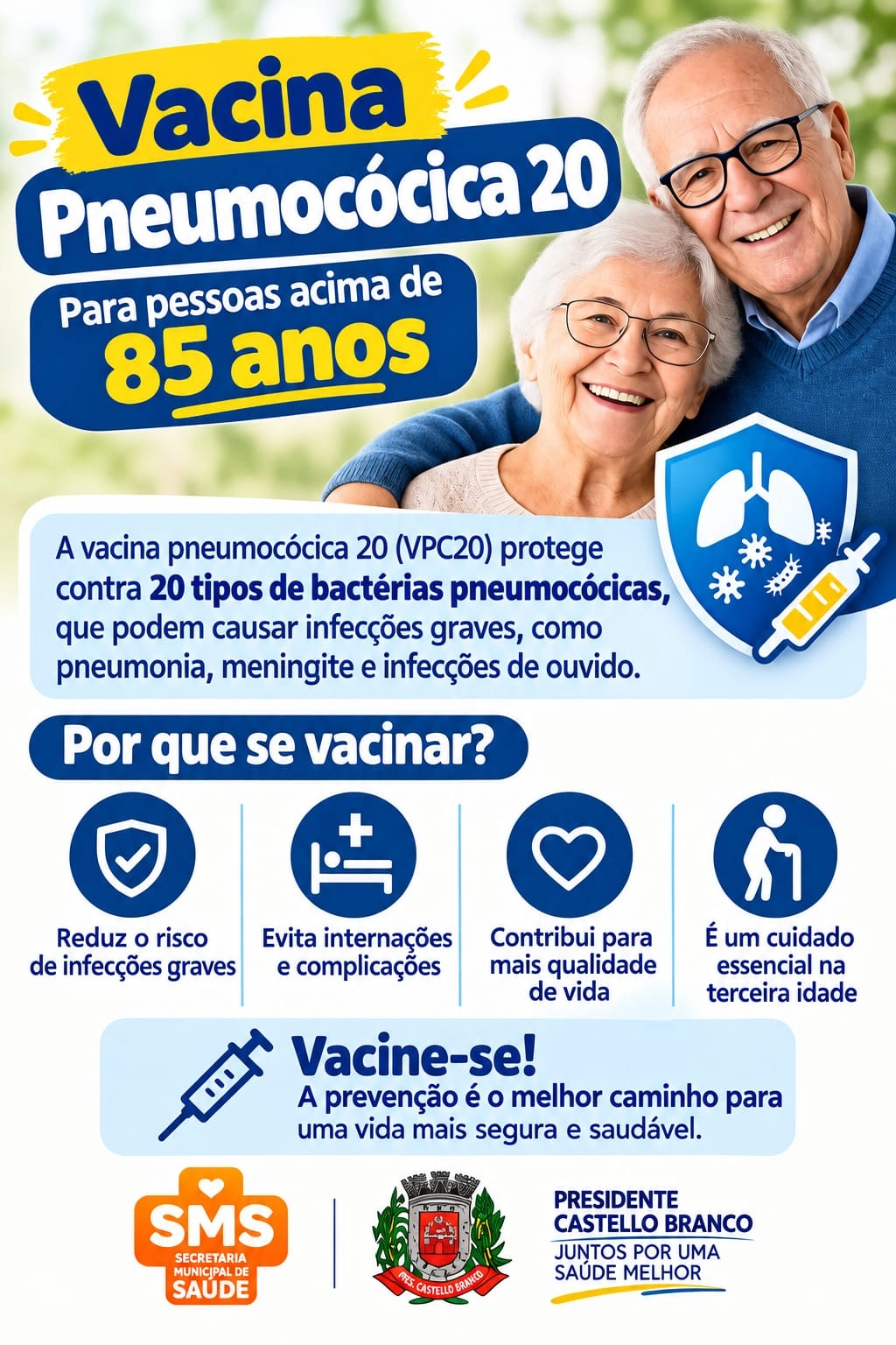 Vacinação Pneumocócica 20 para idosos acima de 85 anos