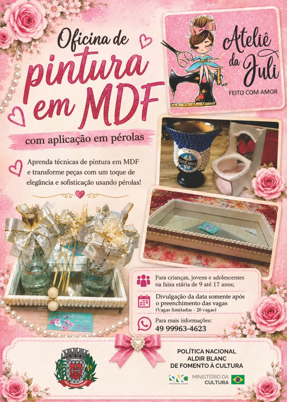 Projeto cultural promove Oficina de Pintura em MDF para crianças e adolescentes de Presidente Castello Branco