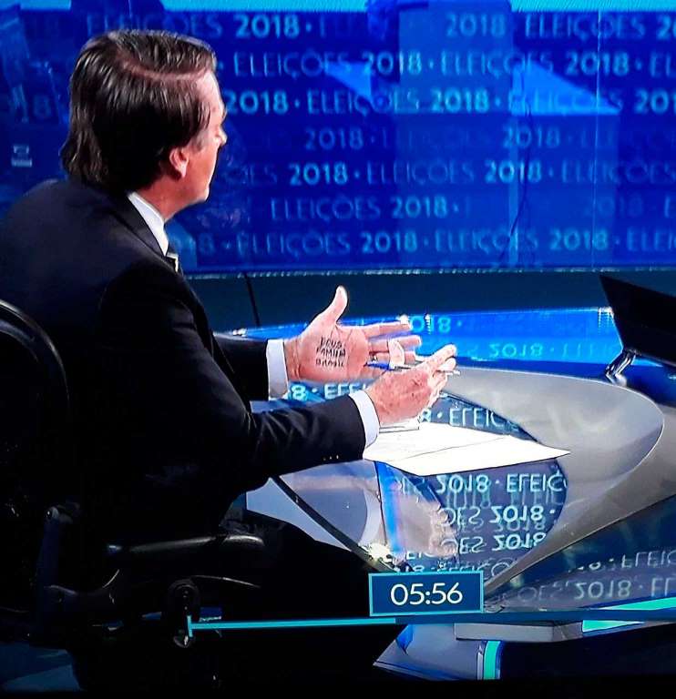 Bolsonaro volta a usar cola na mão