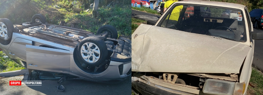 CARRO CAPOTA APÓS COLISÃO NA AVENIDA POMPEIA EM PIRACICABA