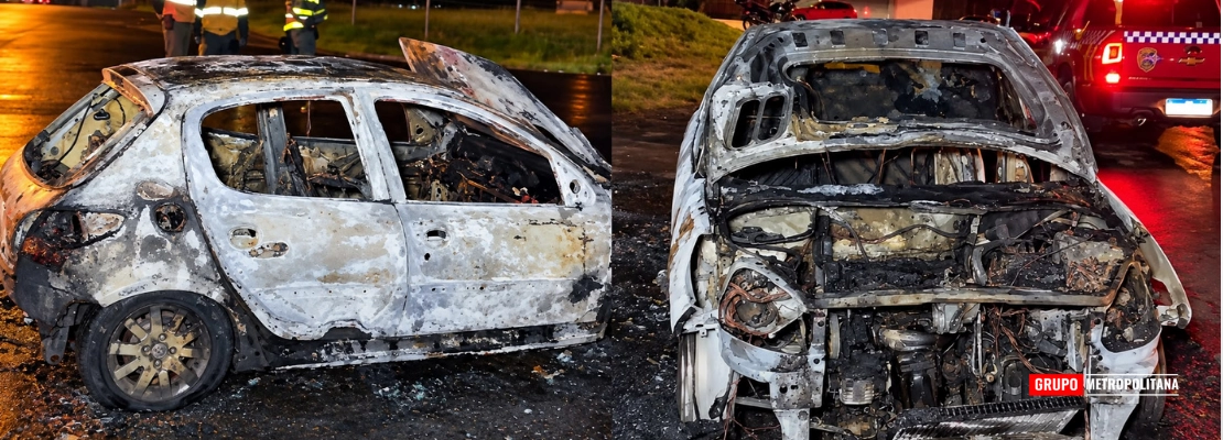 CARRO PEGA FOGO E FICA DESTRUÍDO NO BAIRRO JARDIM PLANALTO EM LIMEIRA