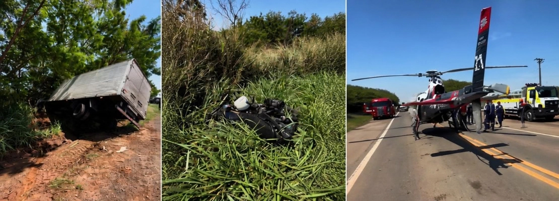 MOTOCICLISTA FICA GRAVEMENTE FERIDO APÓS BATER EM CAMINHÃO NA SP-306 EM SANTA BÁRBARA D’OESTE