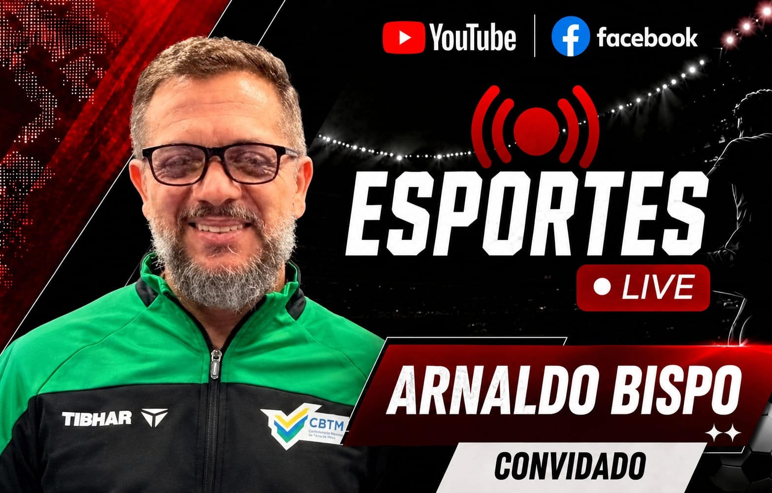 O programa ESPORTES LIVE recebe nesta terça-feira, dia 15, o professor Arnaldo Bispo, técnico da equipe de tênis de mesa da Praia Grande(SP)