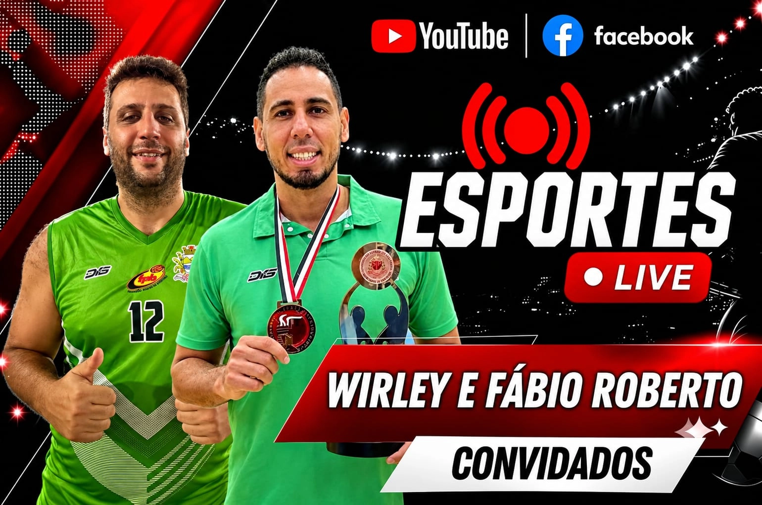 Fábio Roberto e Wirley, do time de basquete Mongaguá Dale Capela, participam nesta quinta-feira, dia 24, do Programa ESPORTES LIVE
