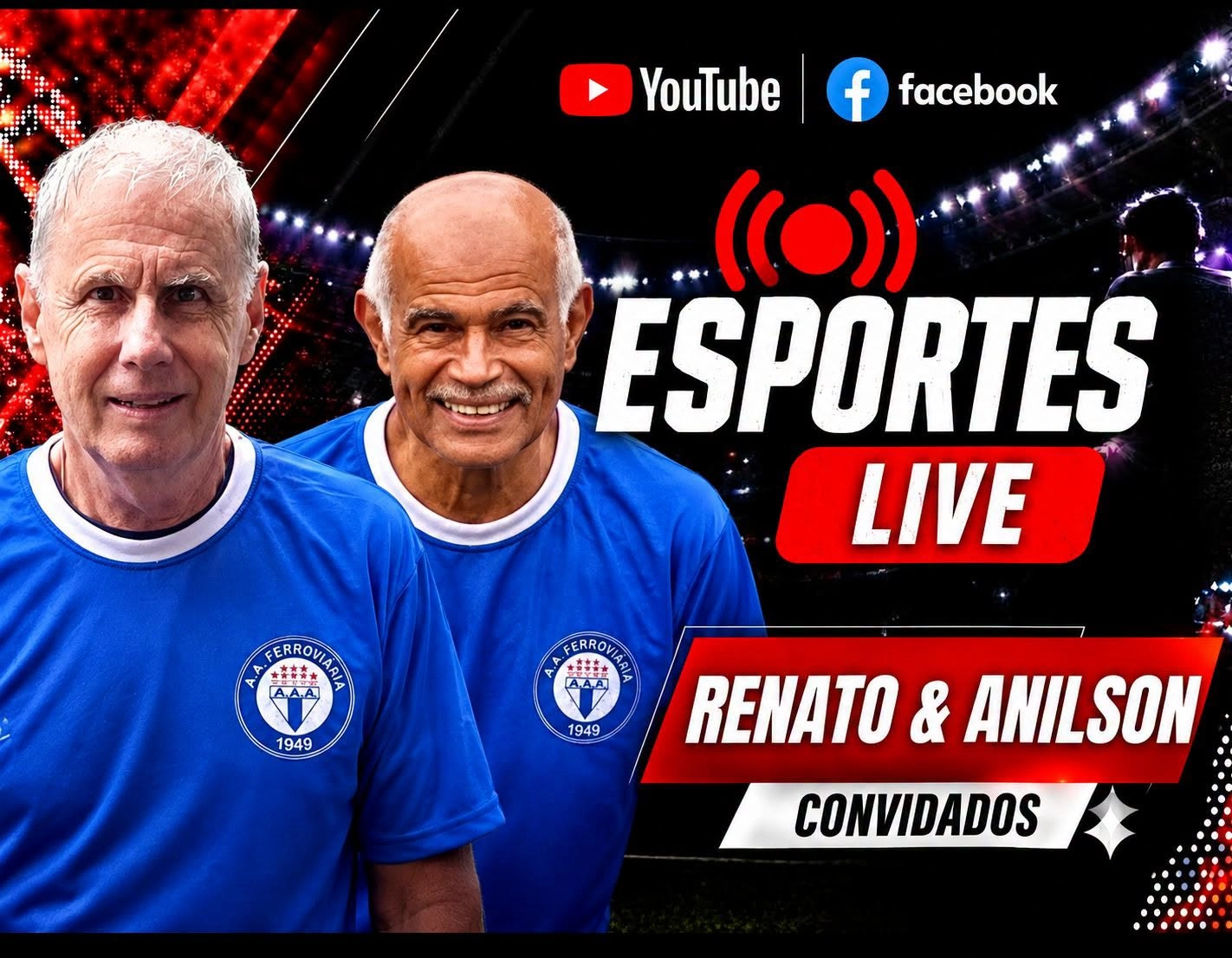 Renato e Anilson - jogadores do time 65 + da AA Ferroviária, de São Vicente-SP, são os convidados desta terça-feira, dia 6, do Programa ESPORTES LIVE