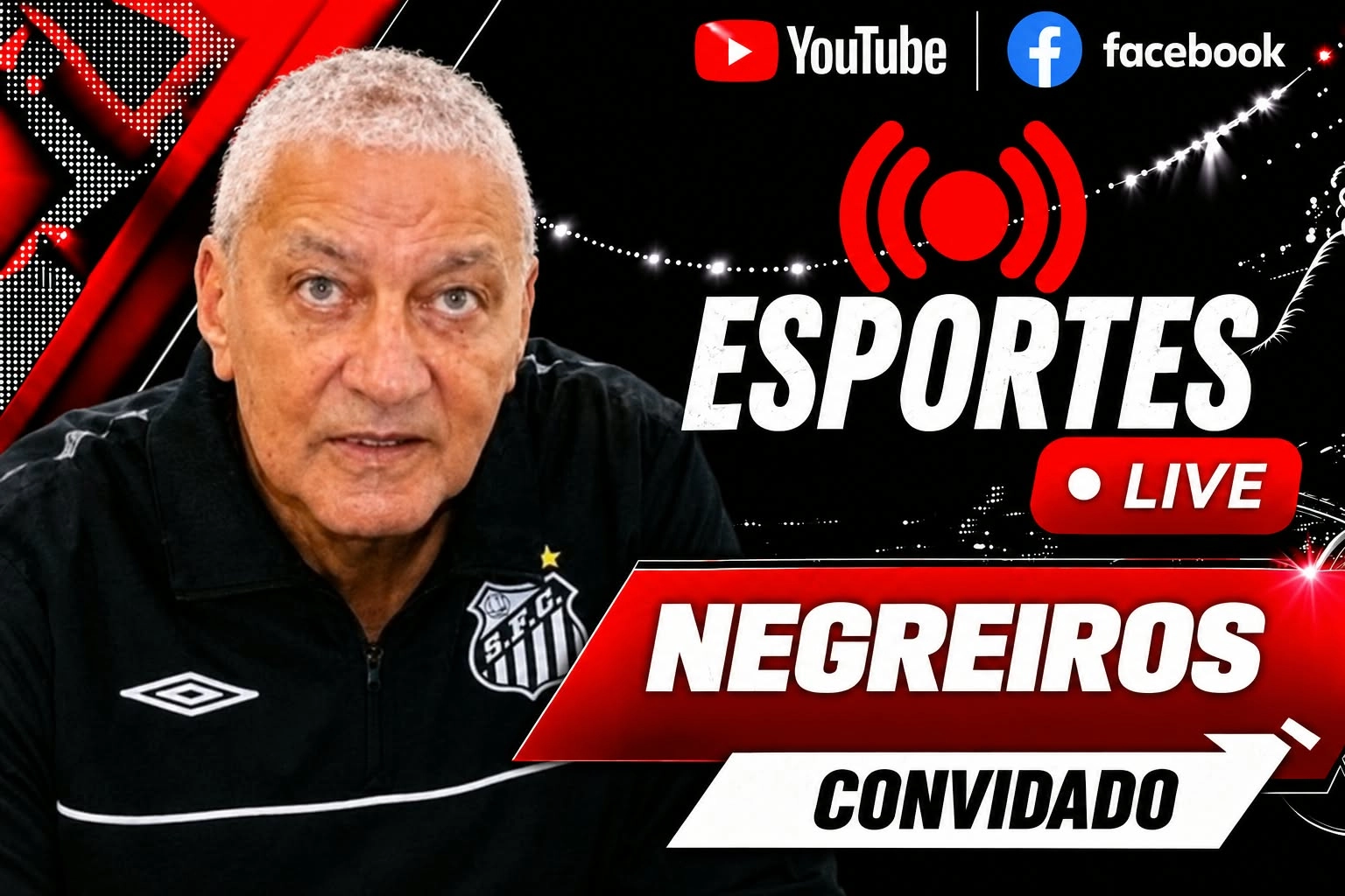 Programa ESPORTES LIVE recebe nesta terça-feira, dia 13, Walter Negreiros - ex-jogador do Santos FC. Coritiba e Grêmio