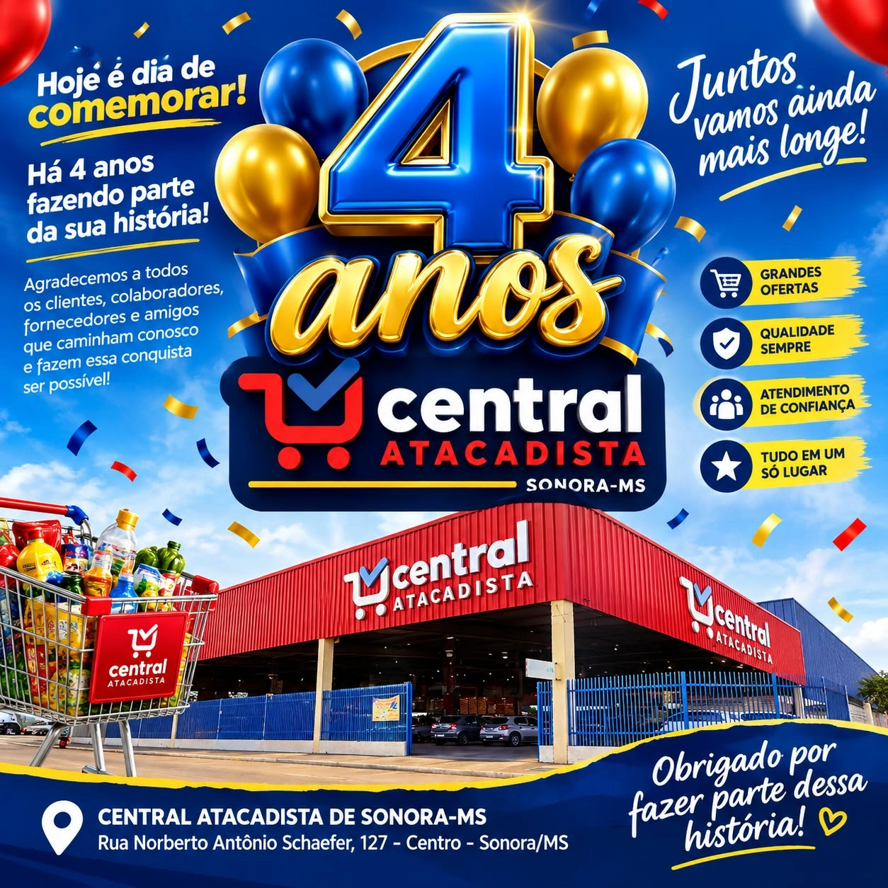 Central Atacadista completa quatro anos em Sonora e celebra trajetória do Grupo GP