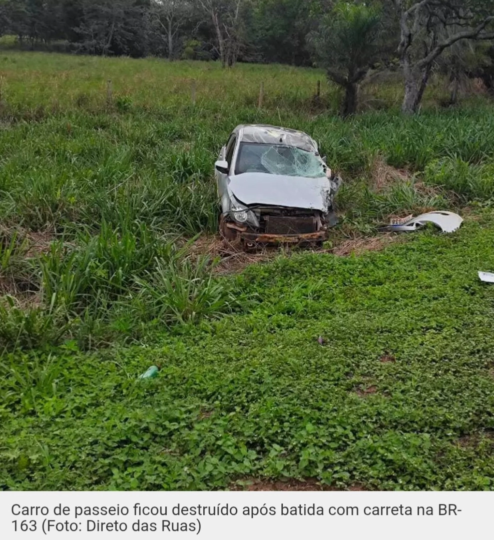 Colisão frontal entre carro e carreta deixa uma pessoa morta na BR-163, em Sonora