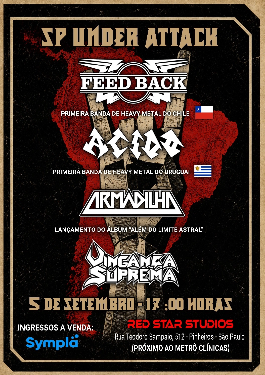 Armadilha promove confluência do heavy metal latino-americano com shows em São Paulo ao lado do Feedback do Chile e Acido do Uruguai