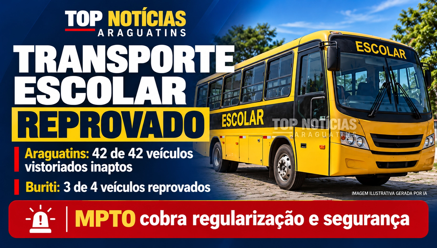 Araguatins: nenhum dos 42 veículos escolares vistoriados é aprovado; MPTO cobra providências